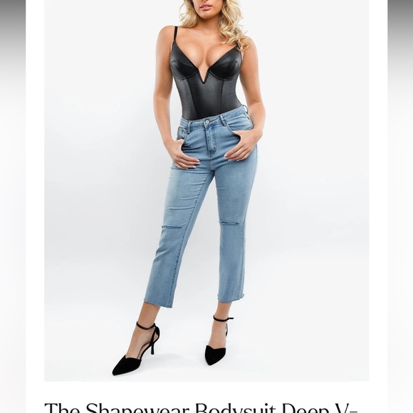 Popilush Shapewear Bodysuit Deep V-Neck Leather Thong - Picture 4 of 4